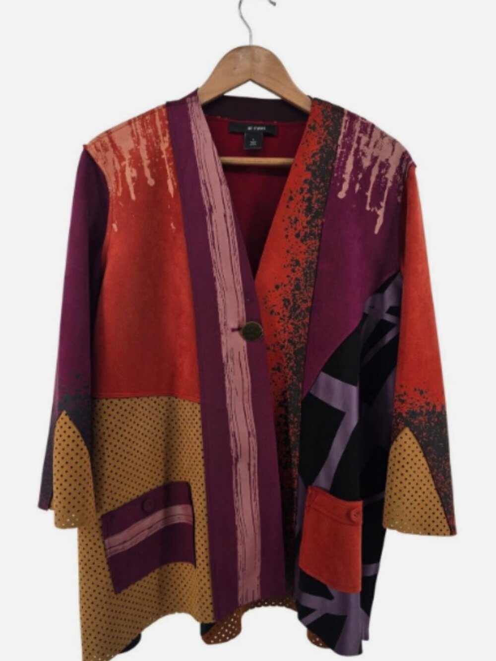 Ali Miles Abstract Colorblock Kimono Jacket Size Large Artsy Lightweight